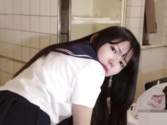 After having sex with the cutest Japanese beauty with black hair, she gets ejaculation on her face uncensored amateur